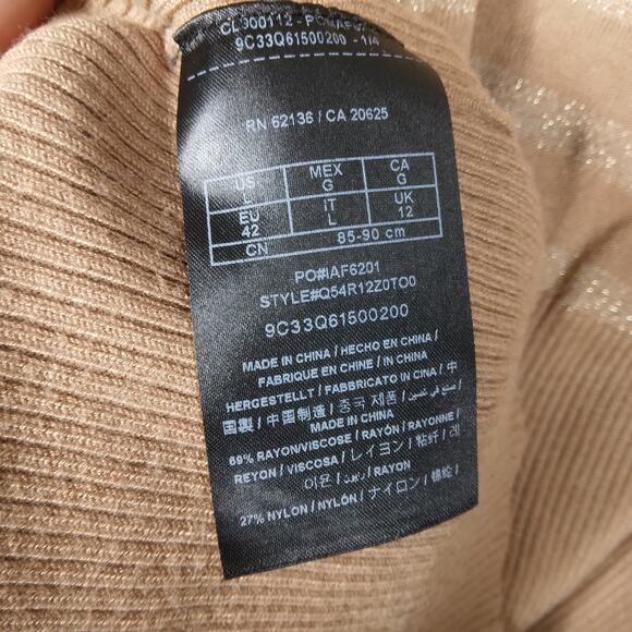 Guess Blouse Size Large Long Sleeve Fine Knit Gold and Light Brown Stripes - Picture 5 of 6